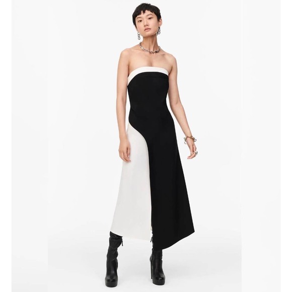 ZARA LIMITED EDITION WOOL BLEND COLORBLOCK MIDI DRESS - Picture 2 of 15
